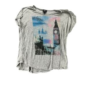 MNG Jeans Gray Graphic Big Ben Short Sleeve T-Shirt Women's Size US Large